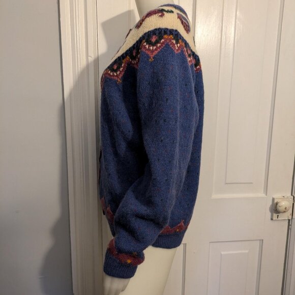 Handmade Knitted Cardigan - purple/blue with white and paisley design - Picture 9 of 9